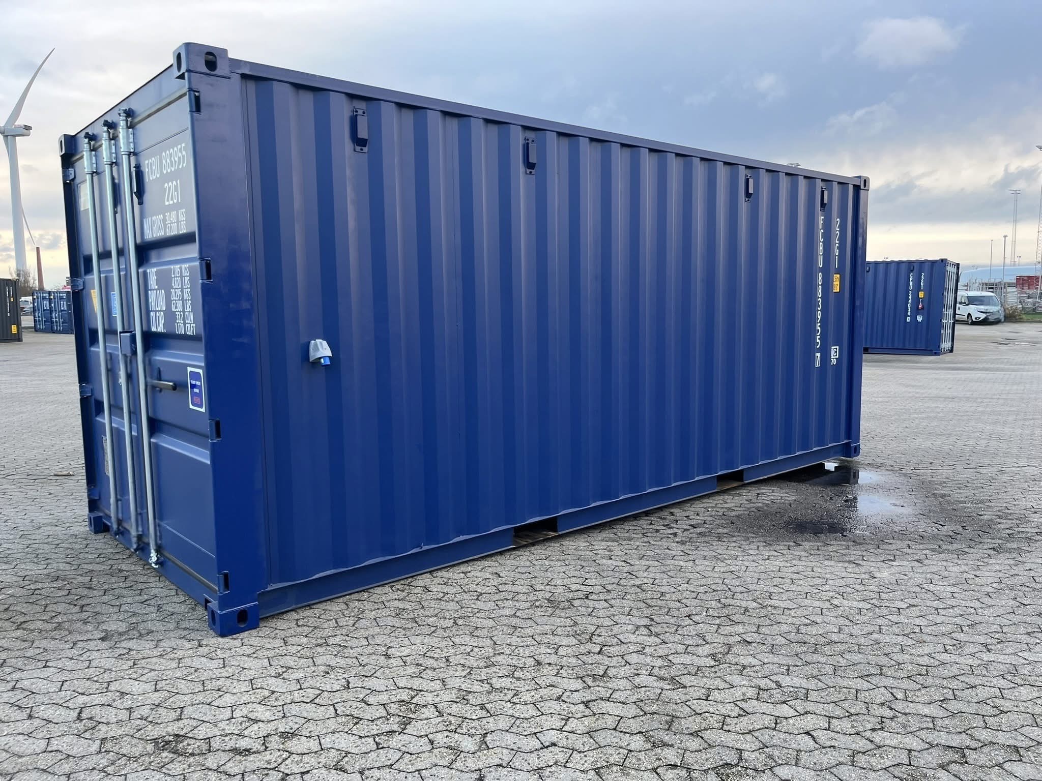 20 fots isolerad container blå marine 3/4 vinkel arrière