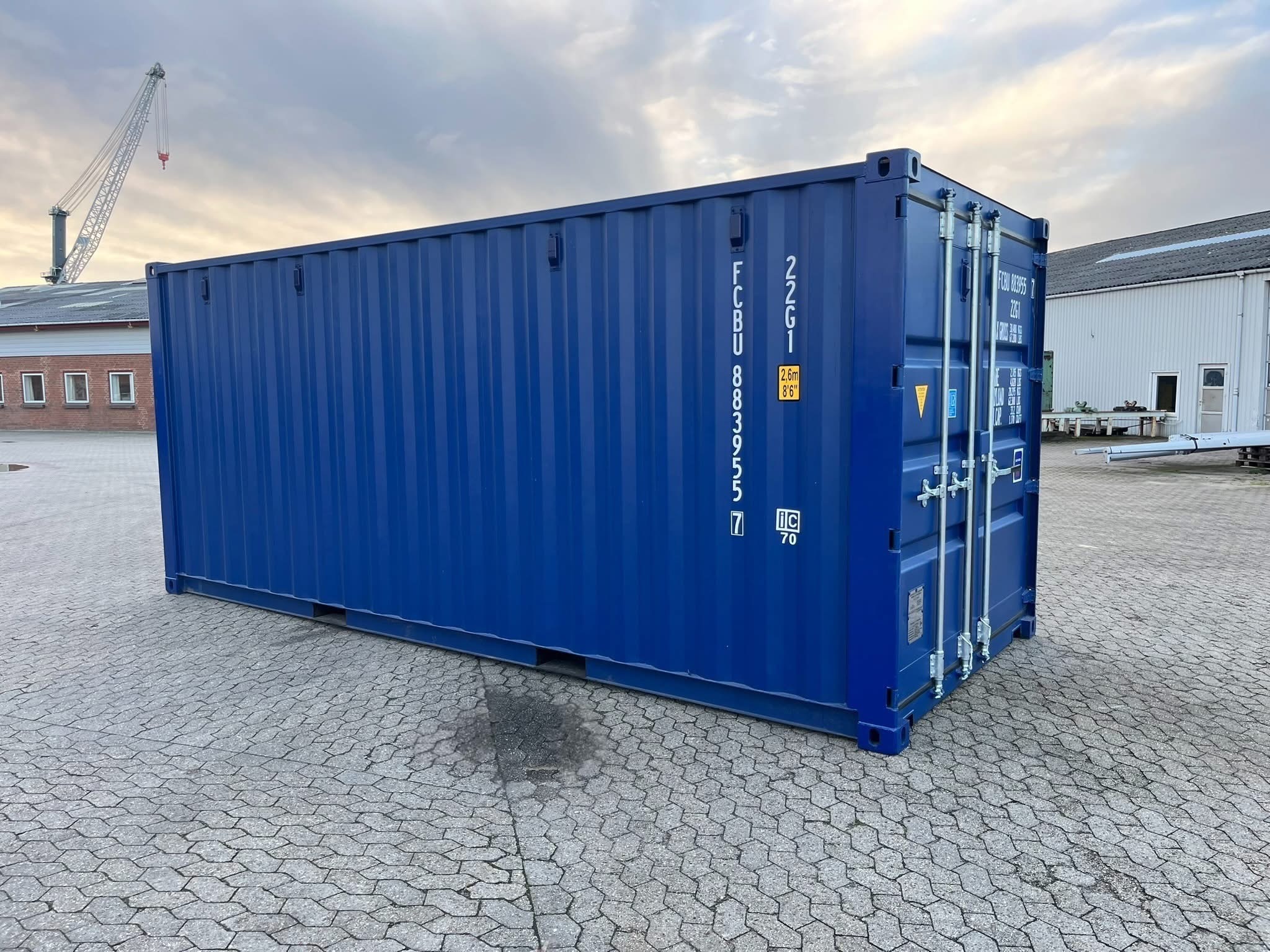 20 fots isolerad container blå marine vue latérale