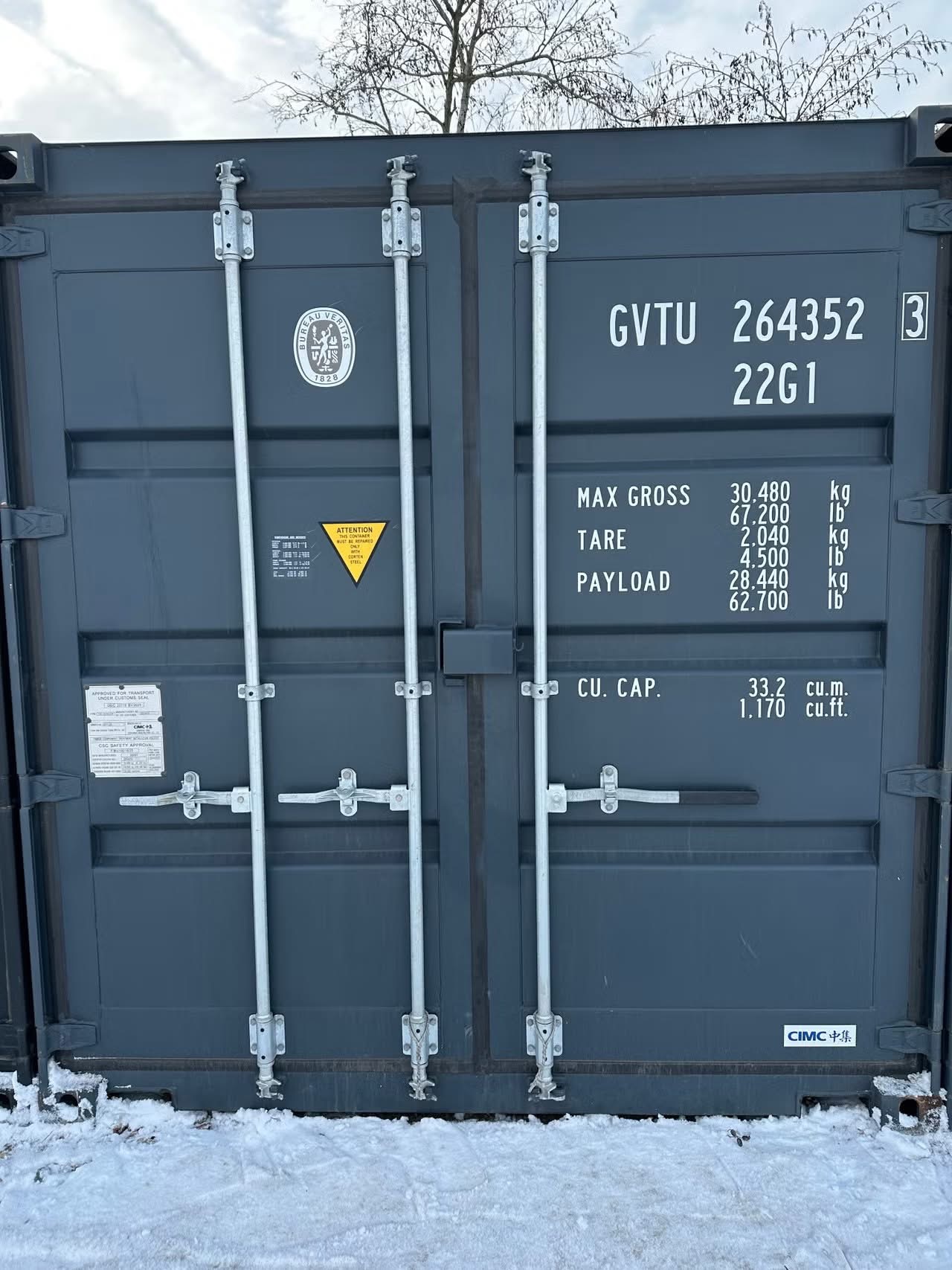 20 fots isolerad container antracitgrå porte