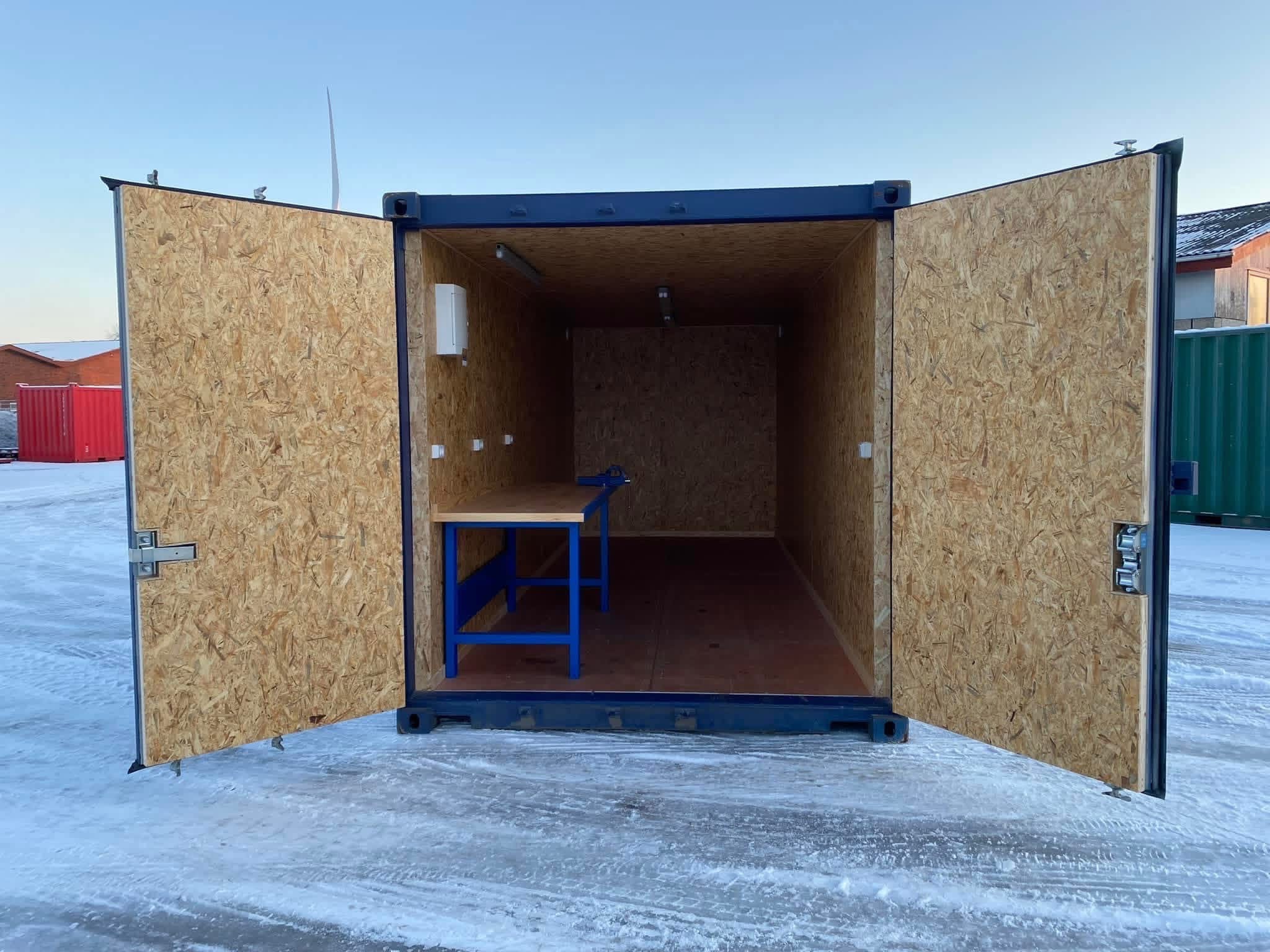 20 fots blå isolerad container åbne døre indre