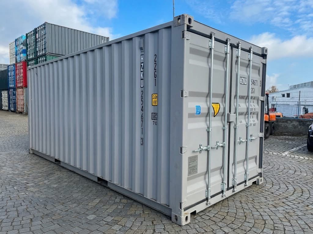 20 fots container lysegraa 3/4 vinkel