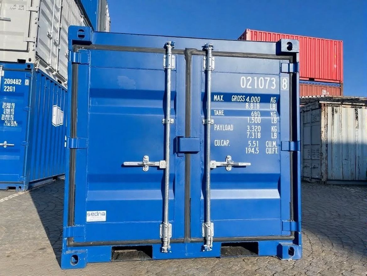 6 fots container blå facade