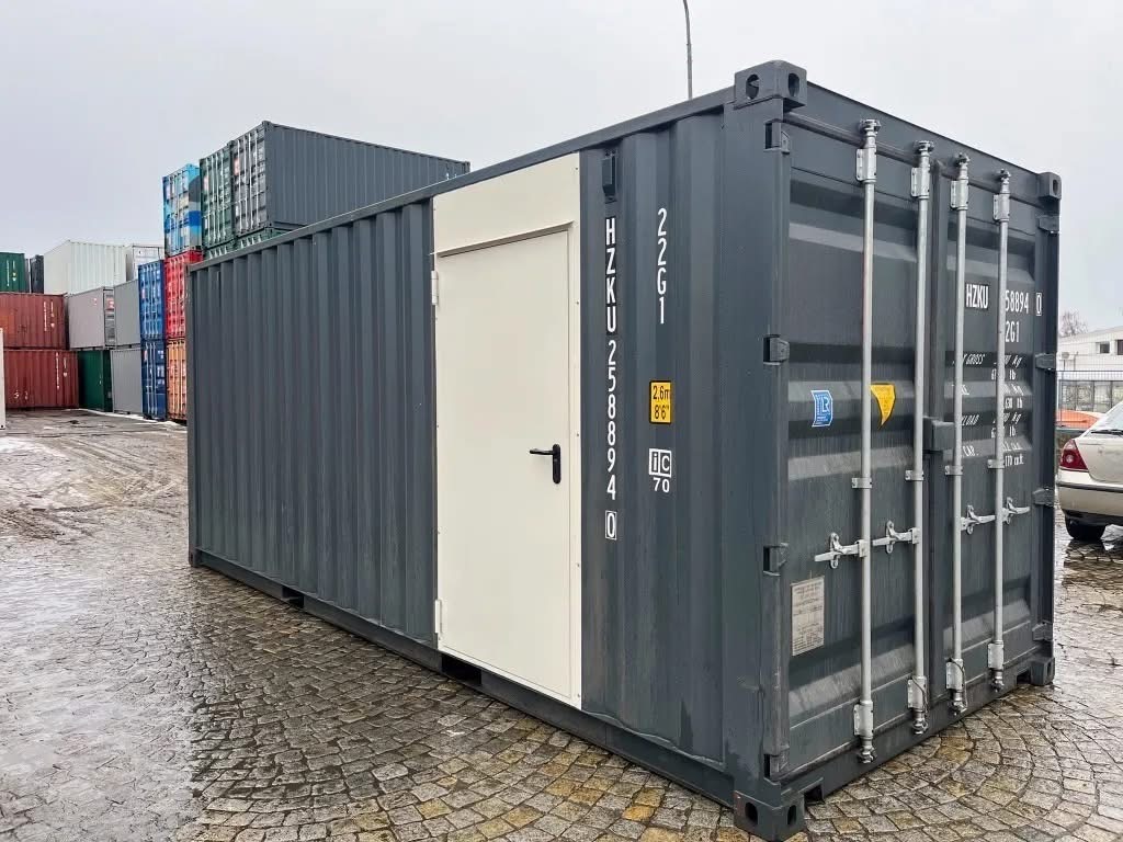 20 fots container antracitgrå stålpersondør latérale