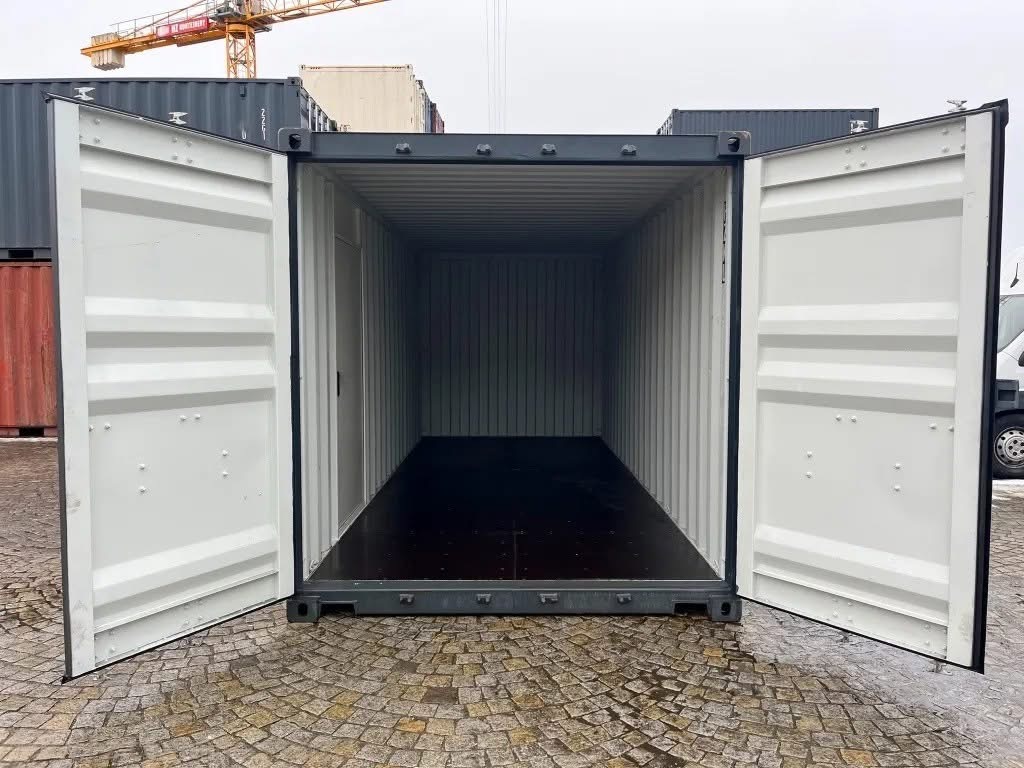 20 fots container antracitgrå intérieur portes ouvertes