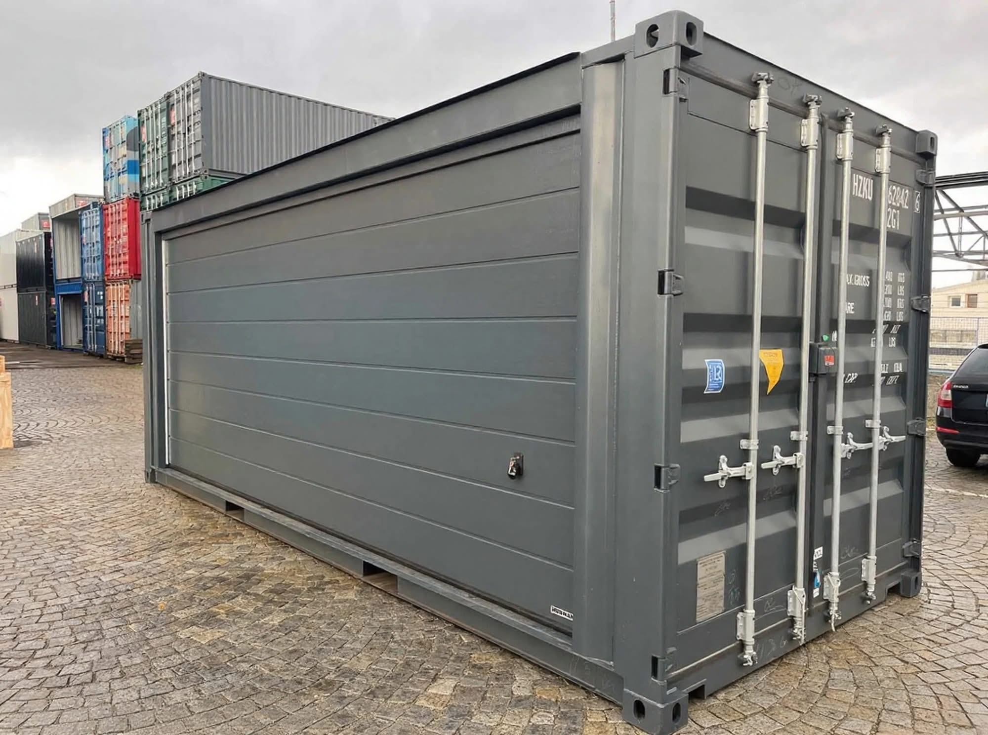 20 fots isolerad container antracitgrå 3/4 vue sektionsport